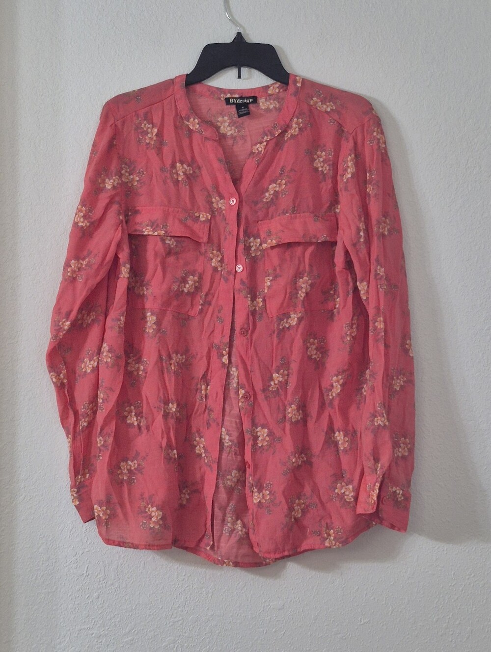 BYdesign Coral Floral Button-Front Women's Blouse